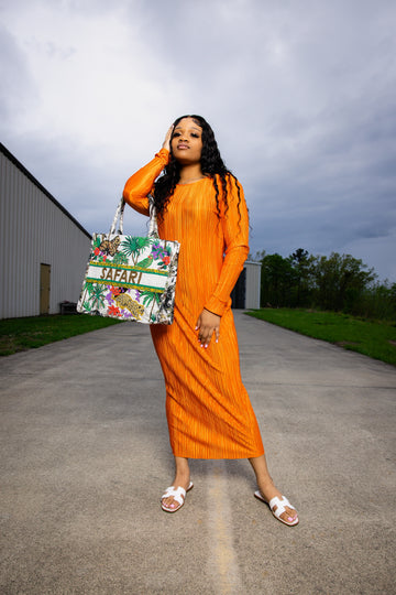 Long Sleeve Pleated Dress